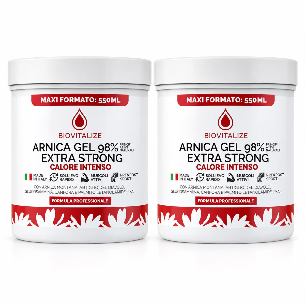 2xGel incalzitor cu Arnica, Gheara diavolului, PEA, Glucozamina si Condroitina, Calmare musculara si articulara, pentru dureri de spate, gat sau articulatii, Made in Italy, 550 ml