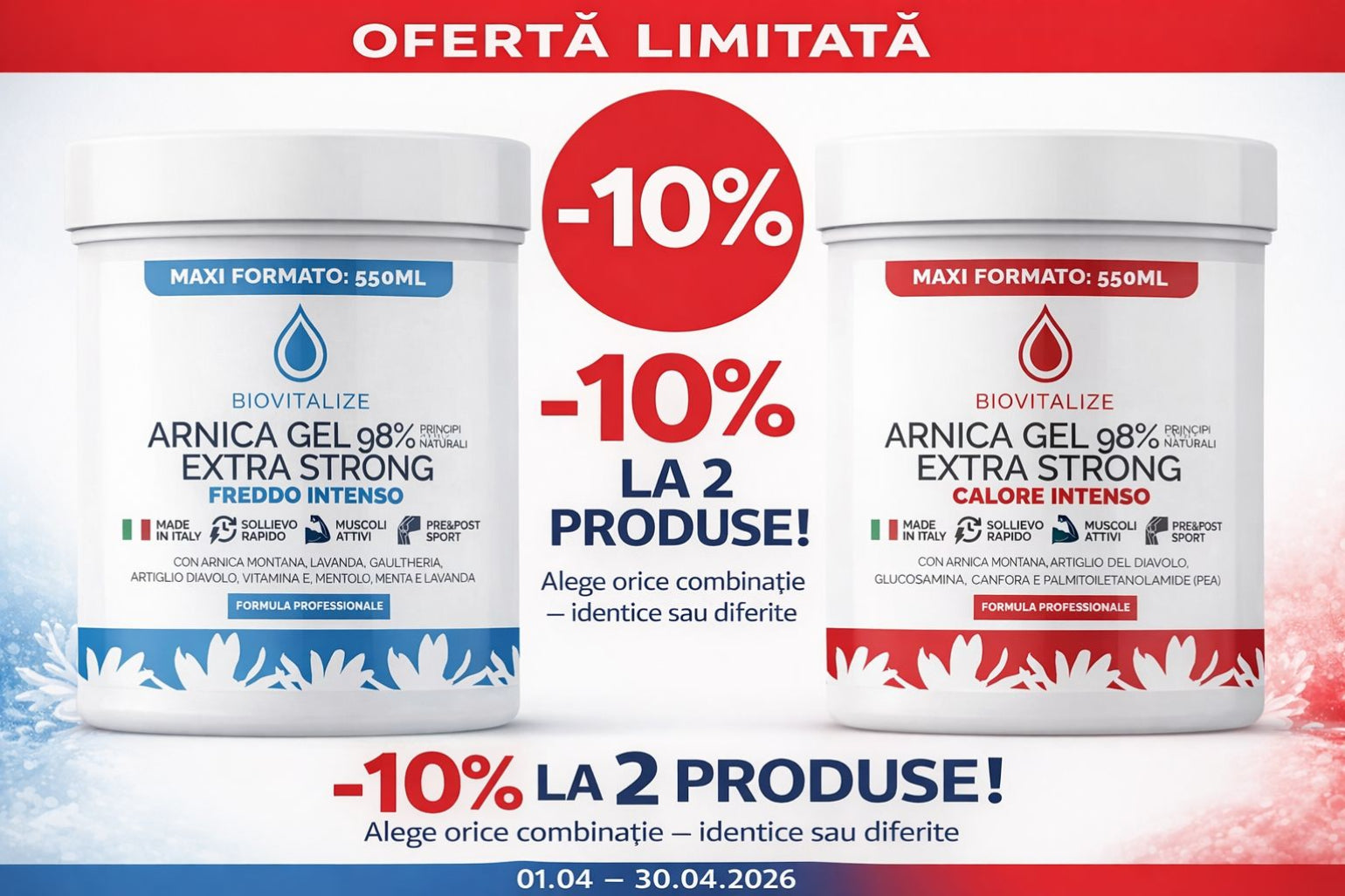 Gel incalzitor cu Arnica, Gheara diavolului, PEA, Glucozamina si Condroitina, Calmare musculara si articulara, pentru dureri de spate, gat sau articulatii, Made in Italy, 550 ml