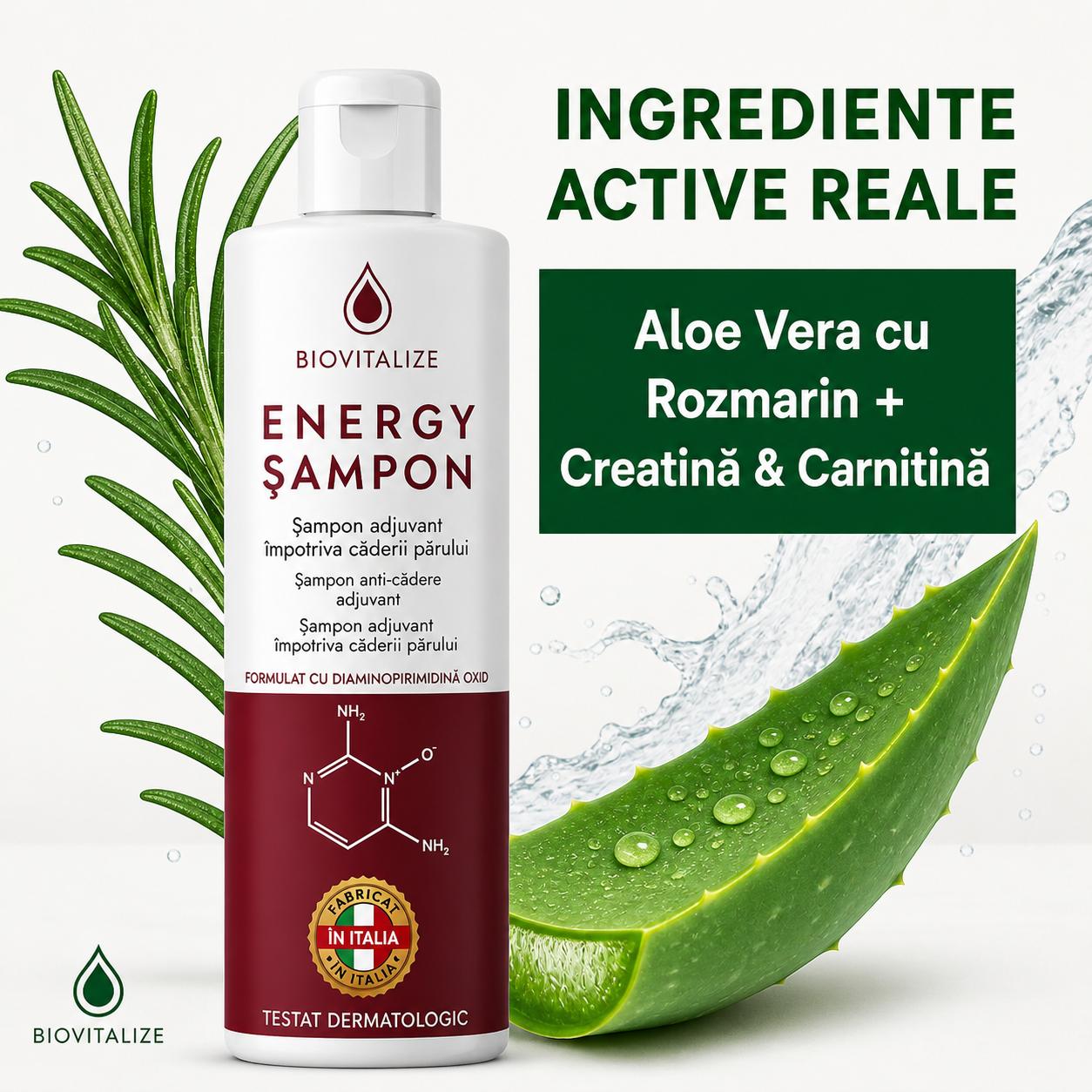 Șampon regenerant, anti-căderea părului BIOVITALIZE cu Aloe și Rozmarin – Made in Italy