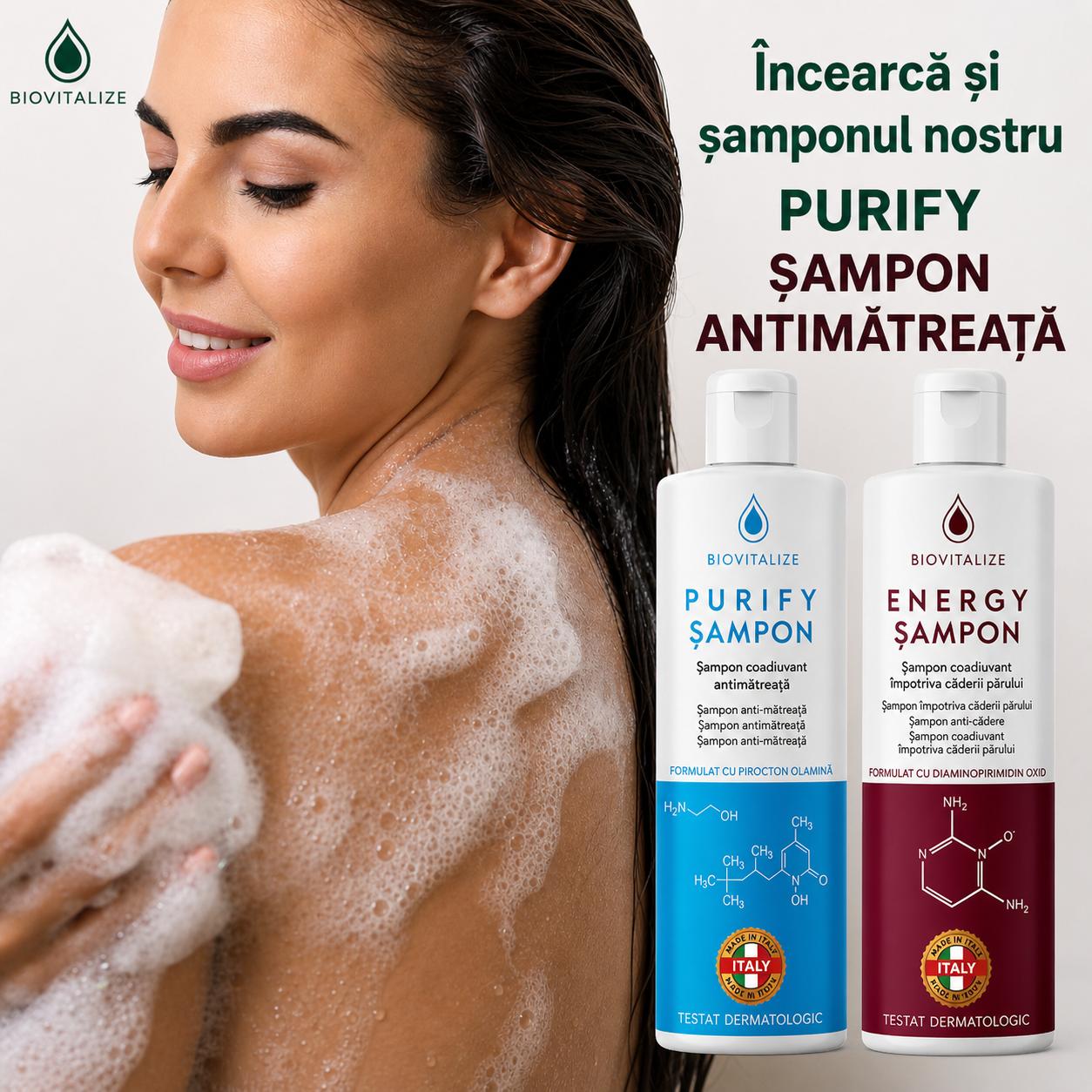 Șampon regenerant, anti-căderea părului BIOVITALIZE cu Aloe și Rozmarin – Made in Italy