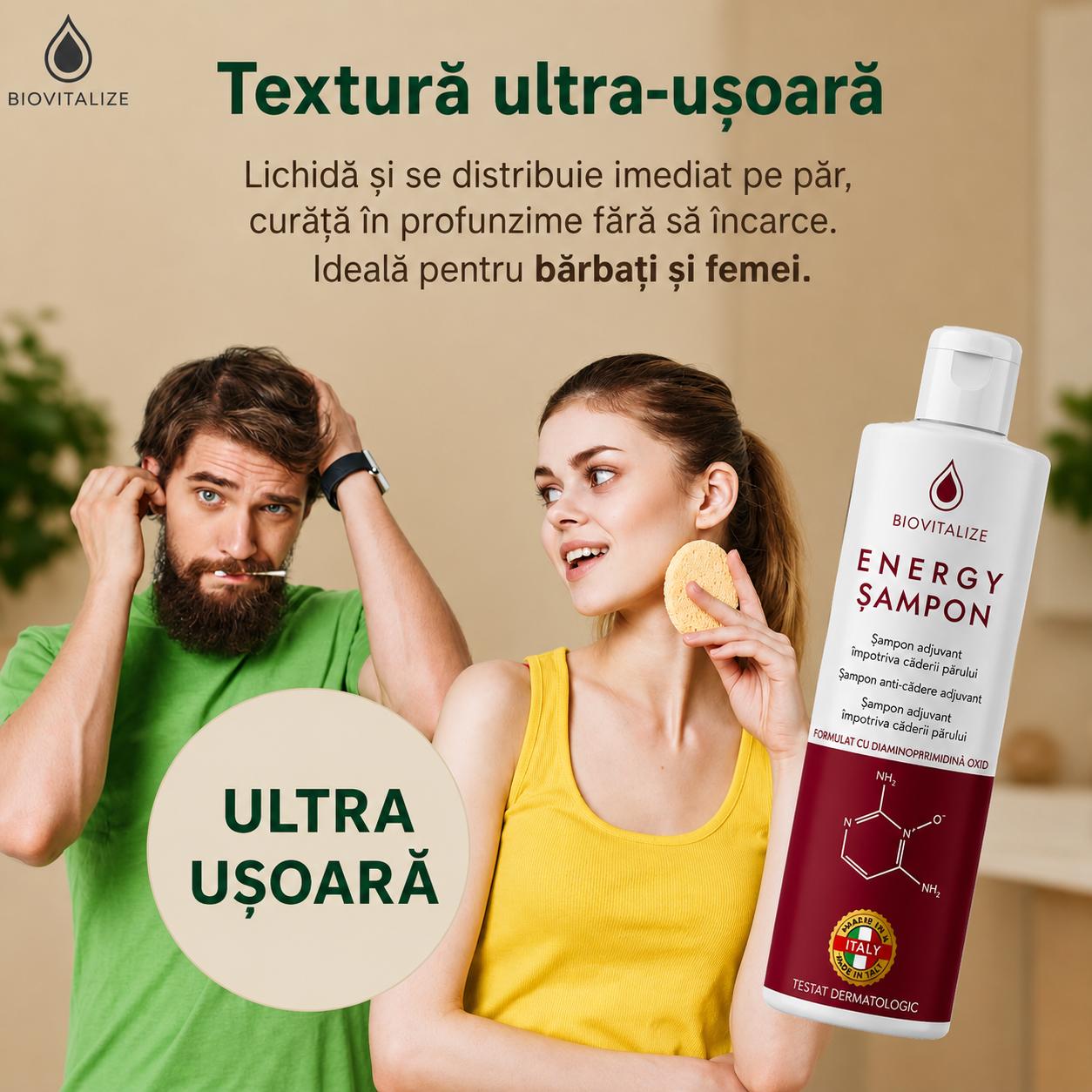 Șampon regenerant, anti-căderea părului BIOVITALIZE cu Aloe și Rozmarin – Made in Italy