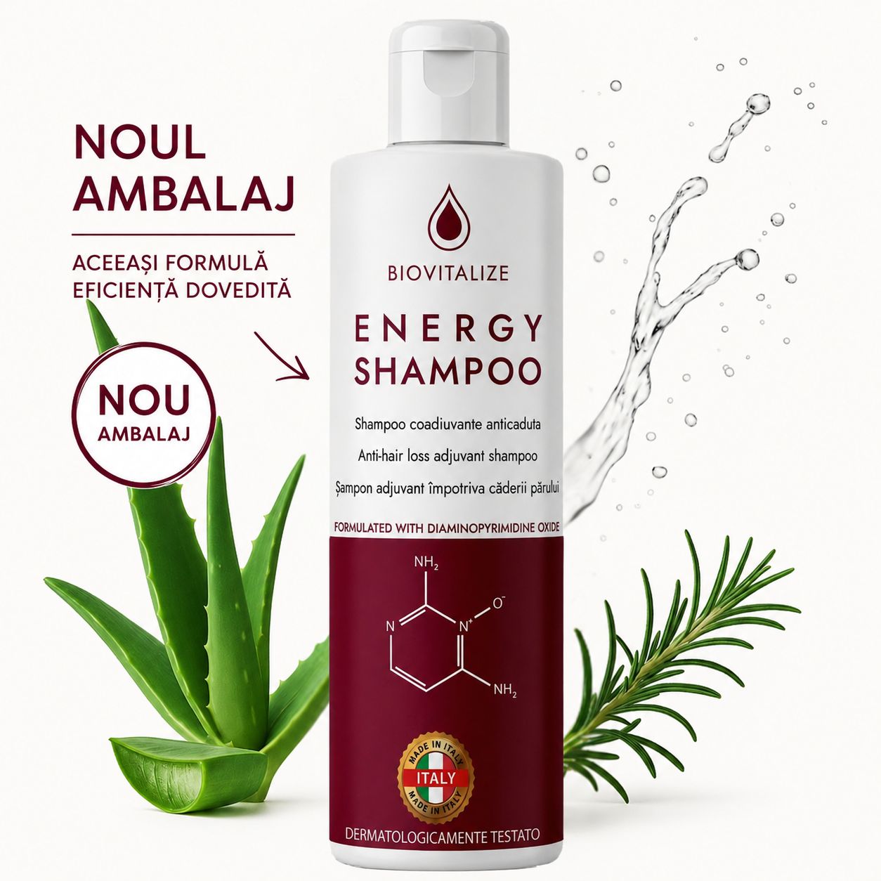 Șampon regenerant, anti-căderea părului BIOVITALIZE cu Aloe și Rozmarin – Made in Italy