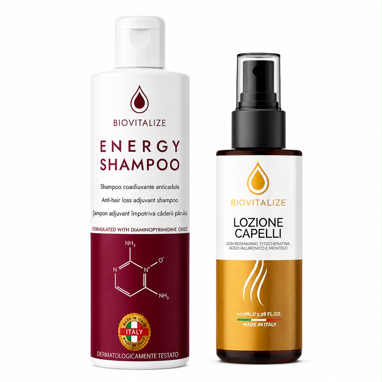 2x Anti-Cădere BIOVITALIZE – Spray Fortifiant + Șampon Regenerant | Tratamente Profesionale Made in Italy