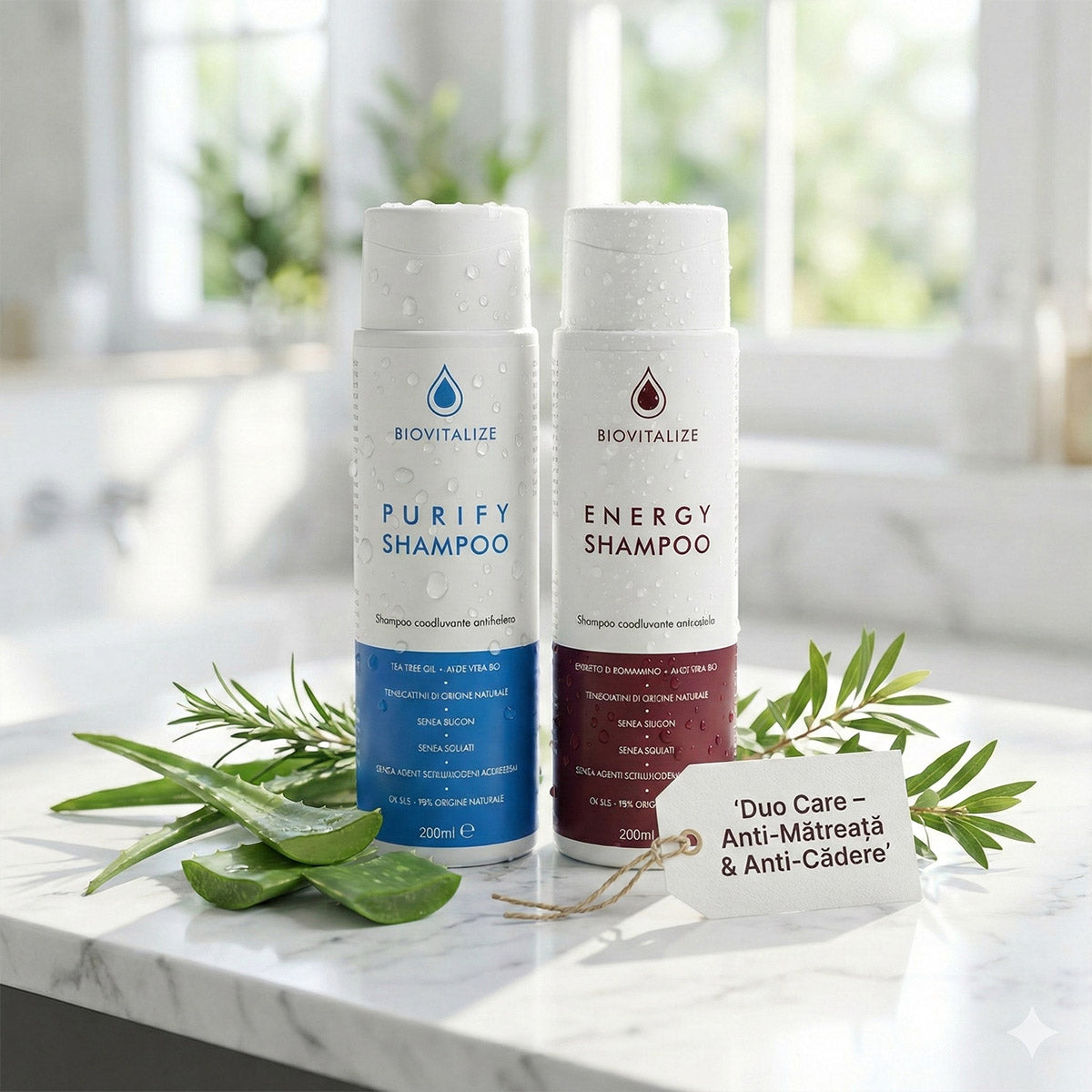 2 x Sampoane BIOVITALIZE – Anti-Mătreață & Anti-Cădere | Tratamente Profesionale Made in Italy – 100 RON