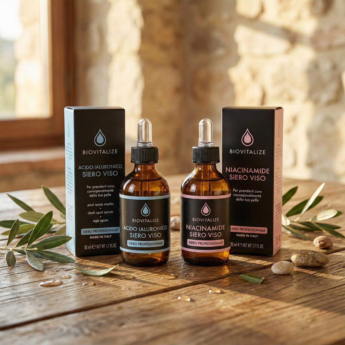 2x Seruri BIOVITALIZE – Acid Hialuronic + Niacinamide 10% | Hidratare Profundă & Ten Uniform | Made in Italy