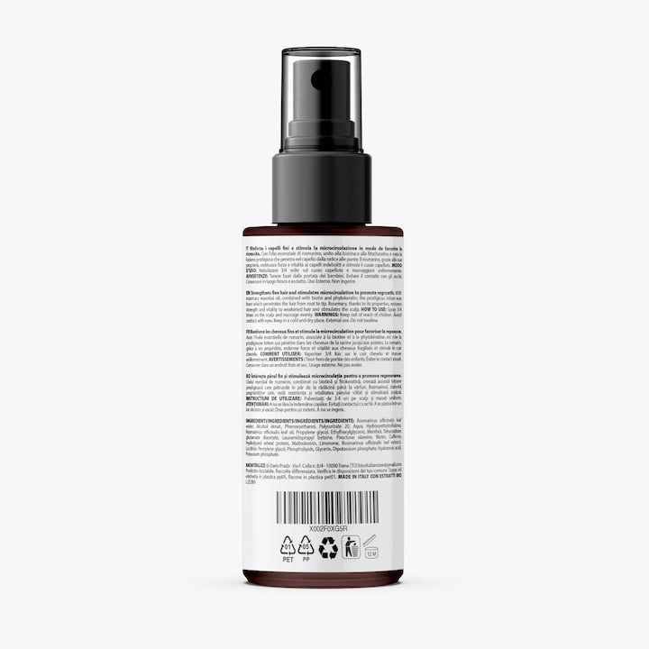 Spray de intarire impotriva caderii parului, cu rozmarin, biotina, cafeina si acid hialuronic, anti cadere a parului, anti matreata si purificator, fara clatire, pentru parbati si femei, 100 ml