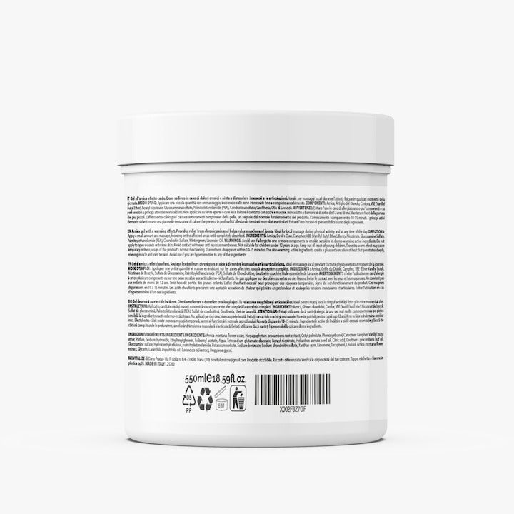 Gel incalzitor cu Arnica, Gheara diavolului, PEA, Glucozamina si Condroitina, Calmare musculara si articulara, pentru dureri de spate, gat sau articulatii, Made in Italy, 550 ml