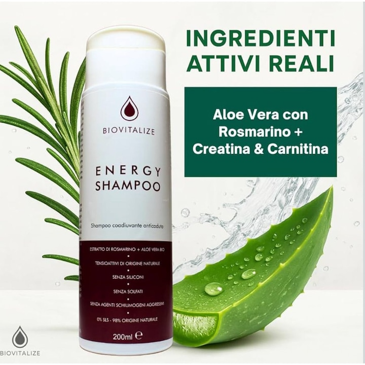 Șampon regenerant, anti-căderea părului BIOVITALIZE cu Aloe și Rozmarin – Made in Italy