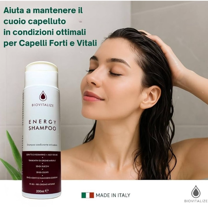 Șampon regenerant, anti-căderea părului BIOVITALIZE cu Aloe și Rozmarin – Made in Italy