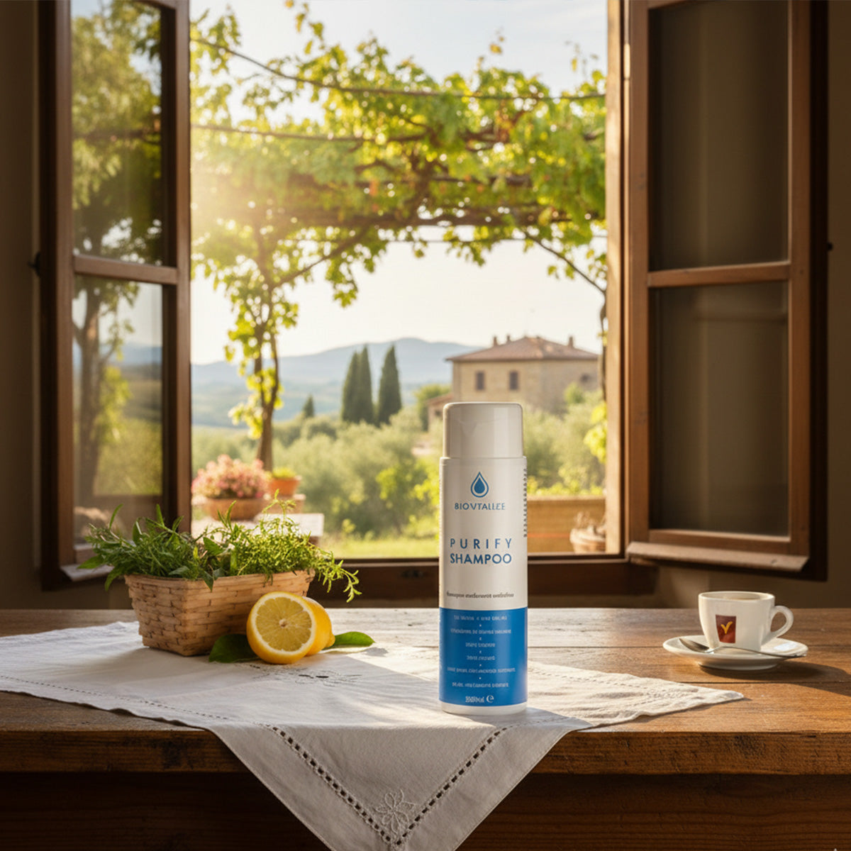 Sampon anti matreata, delicat, cu ulei de arbore de ceai si iedera, calmant si purificator, cu aloe organica si fermenti activi, 200 ml. Made in Italy