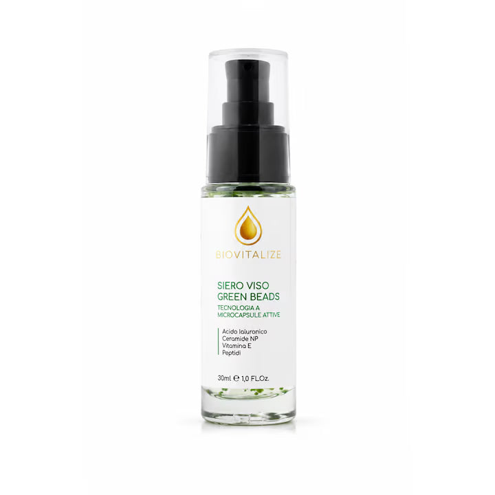 Ser Facial BIOVITALIZE cu Peptide, Acid Hialuronic, Ceramide NP, Vitamina E si Microcapsule Active Verzi, 30 ml, Made in Italy