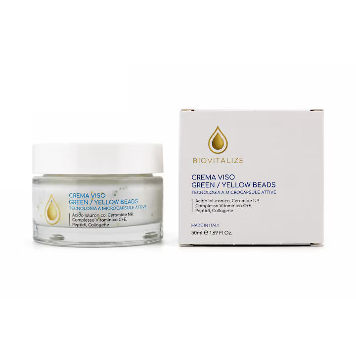 Crema de Fata cu Peptide, Acid Hialuronic, Ceramide, Colagen si Microcapsule Verzi/ Galbene Active pentru Hidratare, Fermitate si Luminozitate, 50 ml