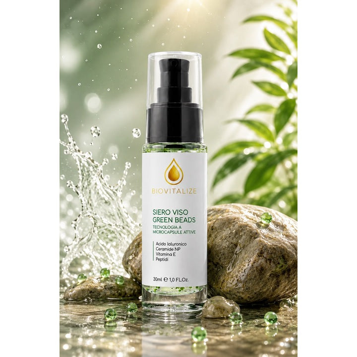 Ser Facial BIOVITALIZE cu Peptide, Acid Hialuronic, Ceramide NP, Vitamina E si Microcapsule Active Verzi, 30 ml, Made in Italy