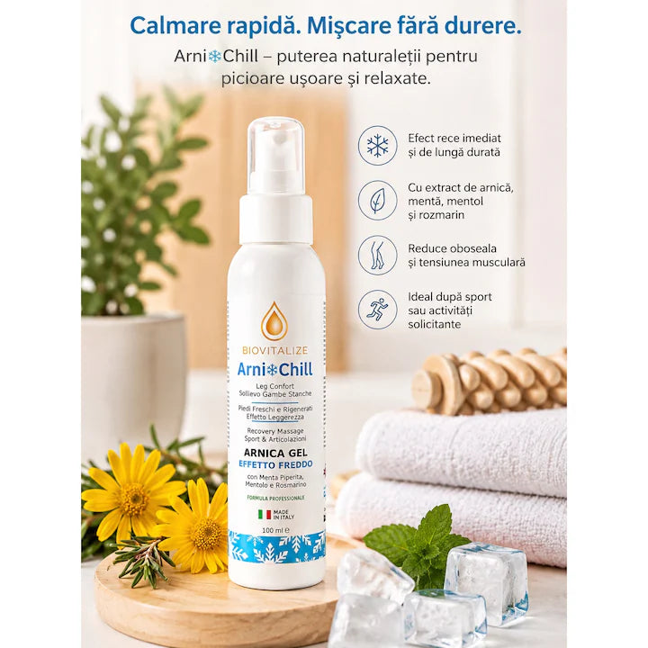 Gel cu Arnica , Mentol si Rozmarin cu Efect Rece pentru Dureri Musculare si Articulatii , 100 ml , Made in Italy