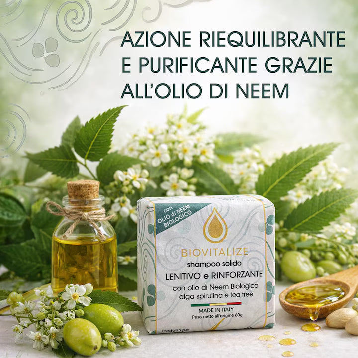Sampon solid Biovitalize, anti mătreață, cu arbore de ceai și neem, 60 g
