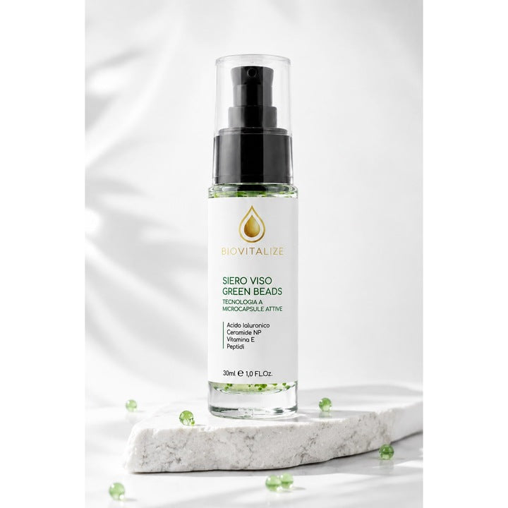 Ser Facial BIOVITALIZE cu Peptide, Acid Hialuronic, Ceramide NP, Vitamina E si Microcapsule Active Verzi, 30 ml, Made in Italy