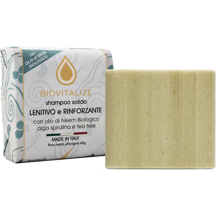 Sampon solid Biovitalize, anti mătreață, cu arbore de ceai și neem, 60 g